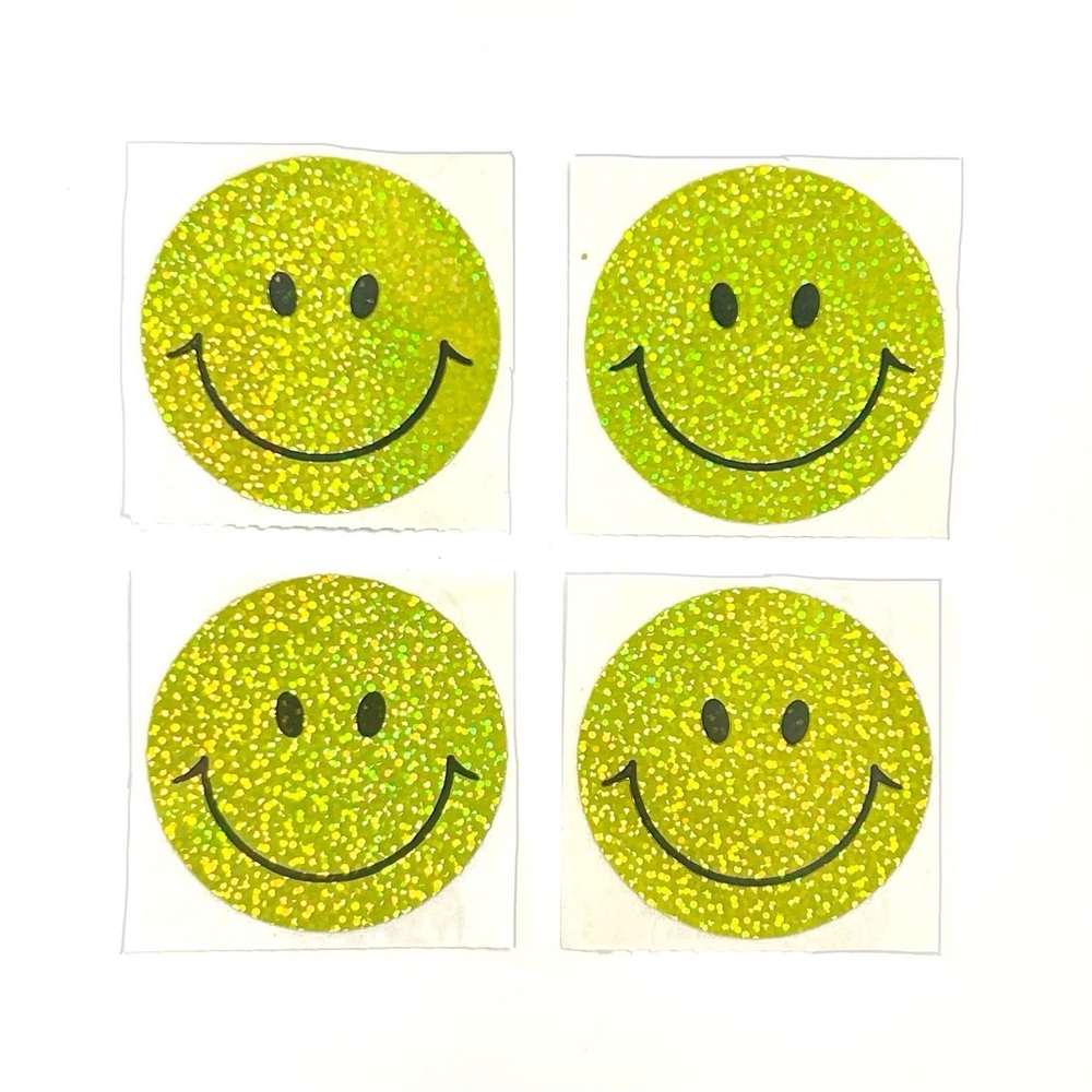 Vintage Sandylion Holographic Smiley Happy Face Stickers Lot Yellow Sparkly Y2K